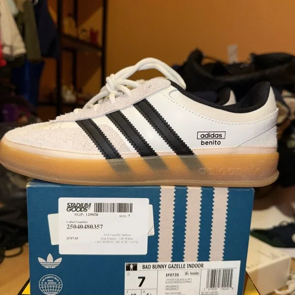 Bad bunny Adidas Gazelle Indoor White and Black Sneakers - Picture 1 of 9